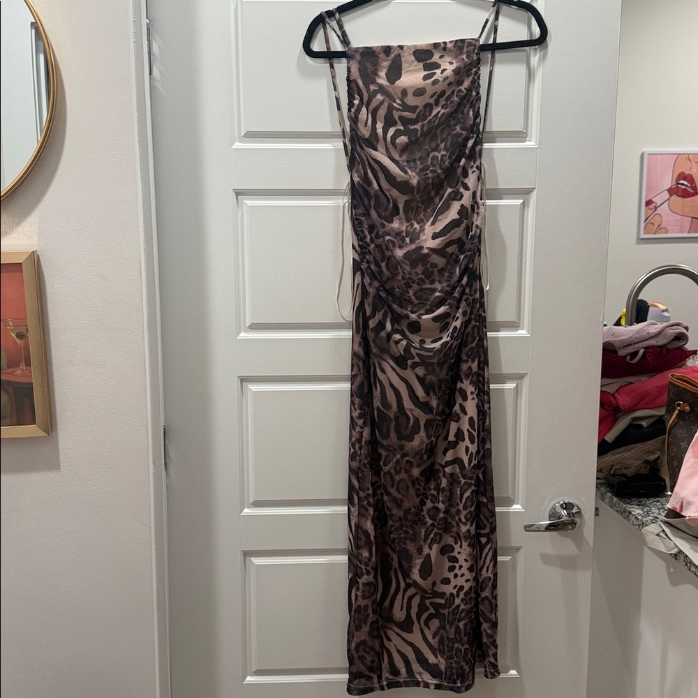 Animal Print Mesh Midi Dress